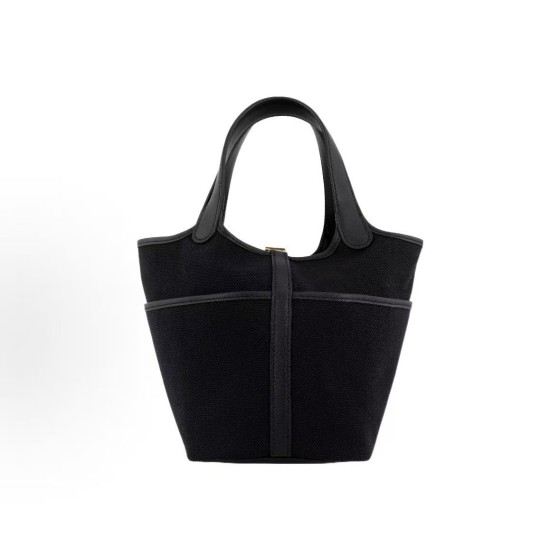 HERMES Picotin Lock 18 pocket Golden Buckle Basket Bucket Bag Handbag 18 Women\'s style 89 Noir Black